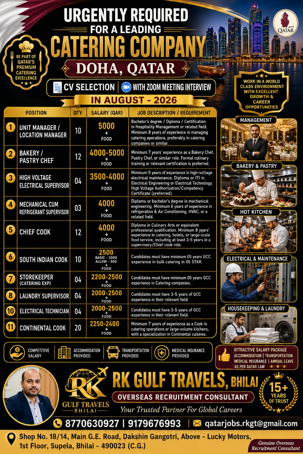 HIRING FOR A LEADING CATERING COMPANY – DOHA – QATAR