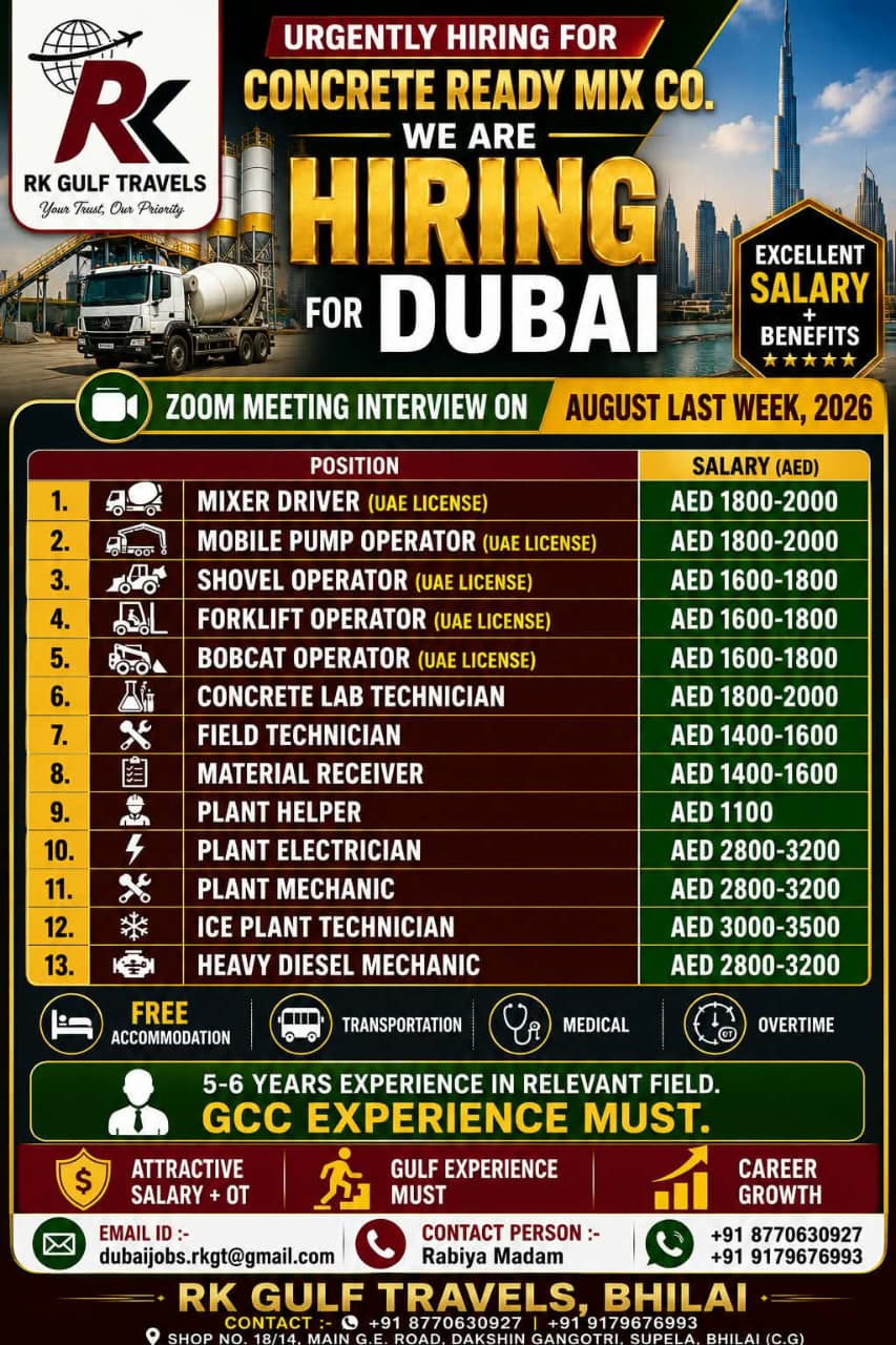 HIRING FOR A LEADING READY MIX COMPANY – DUBAI (UAE).