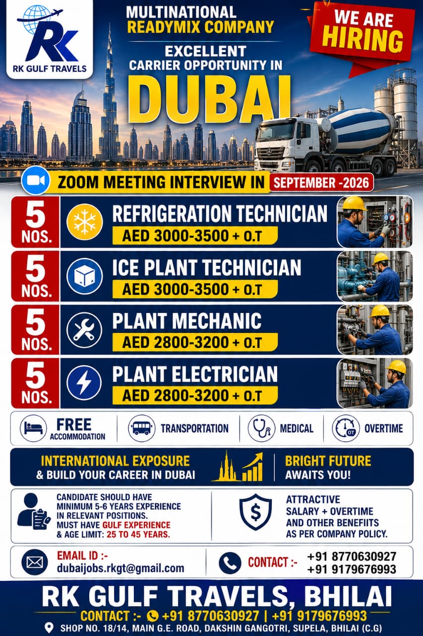 HIRING FOR A MULTINATIONAL READY MIX COMPANY – DUBAI (UAE).