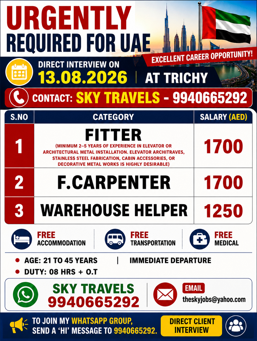 Urgently Required For Leading Company – Dubai.