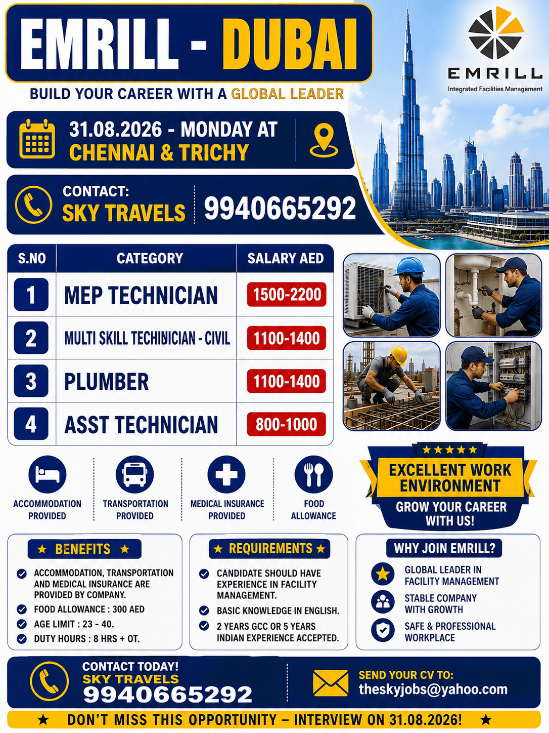 Urgently Required For Leading Company – Dubai.