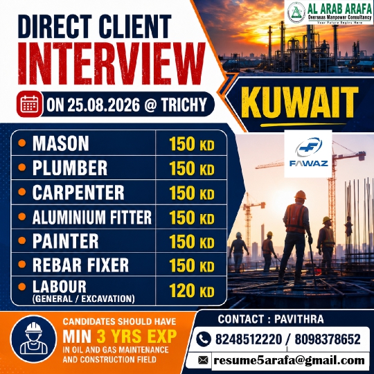 DIRECT CLIENT INTERVIEW ON 25-08-2026 @ TRICHY