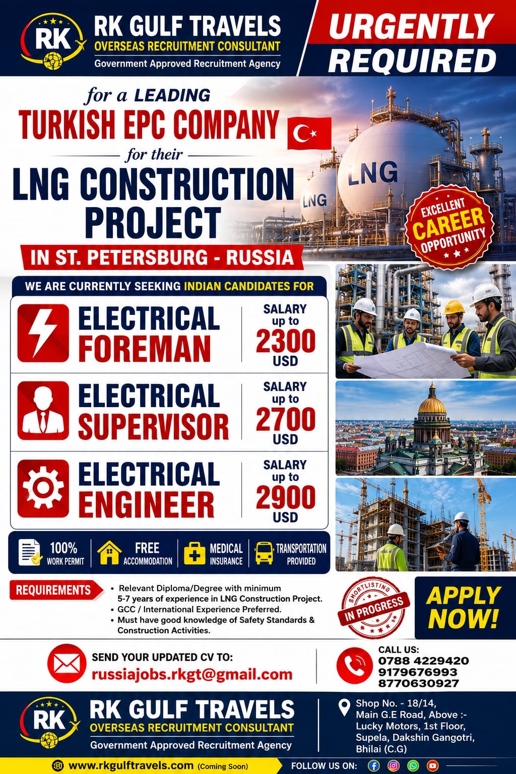 HIRING FOR A LEADING TURKISH EPC CO. FOR THEIR LNG PROJECT – RUSSIA.