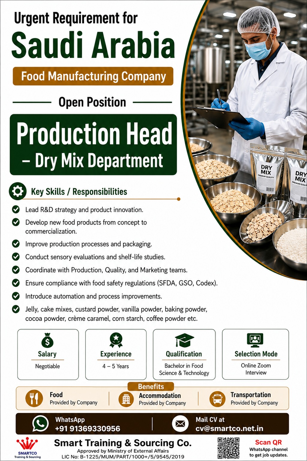 URGENT REQUIREMENT FOR SAUDI ARABIA  Food Manufacturing Company