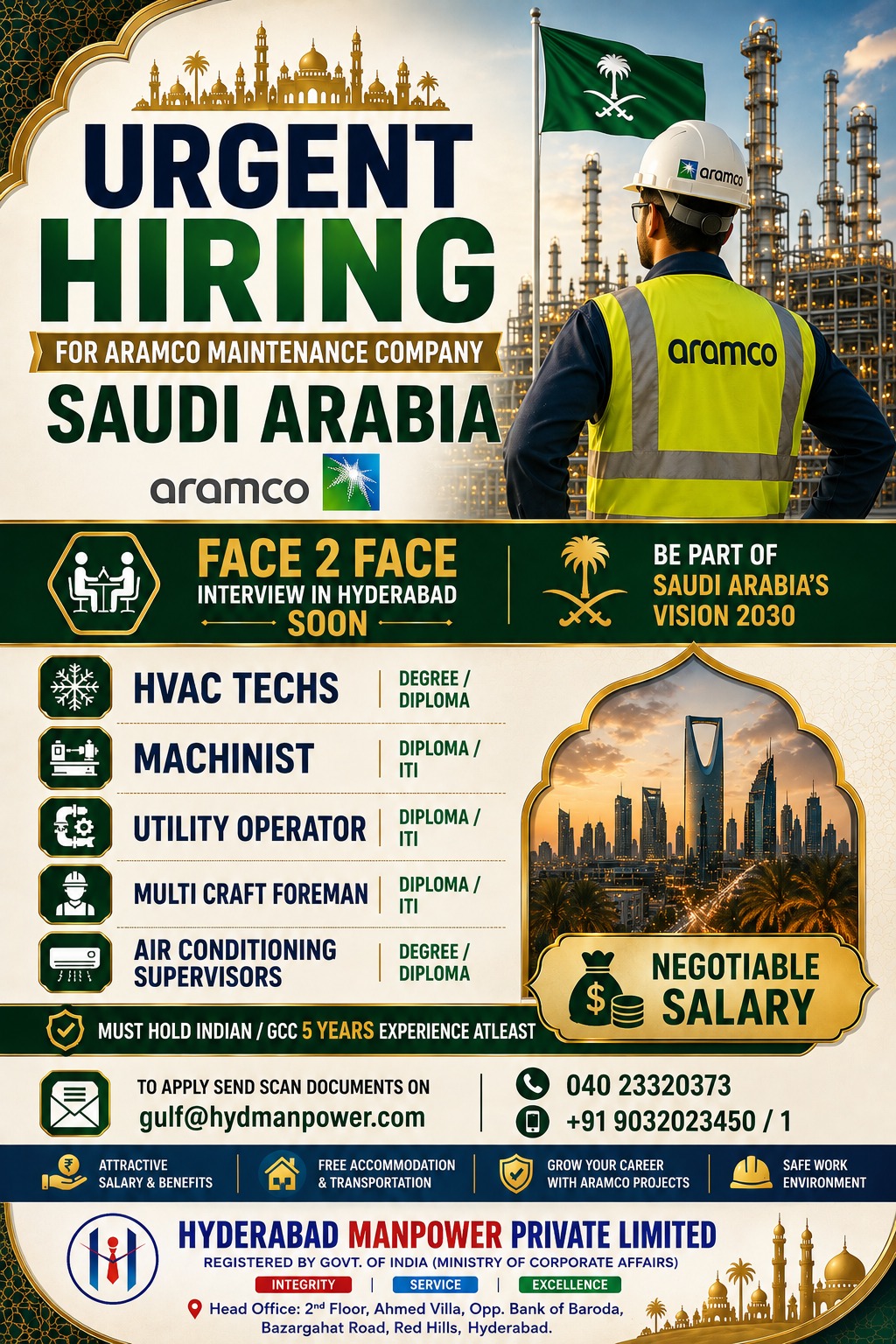 Urgent Hiring for Aramco Maintenance Company – Saudi Arabia