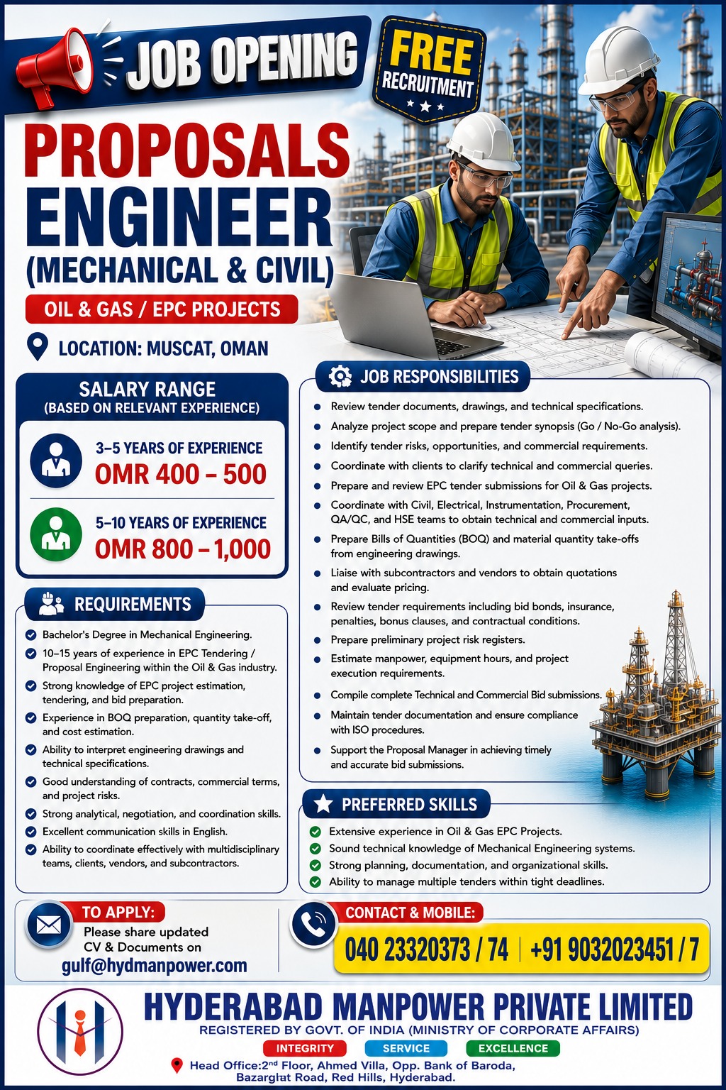 Hiring for Proposals Engineer (Mechanical & Civil)