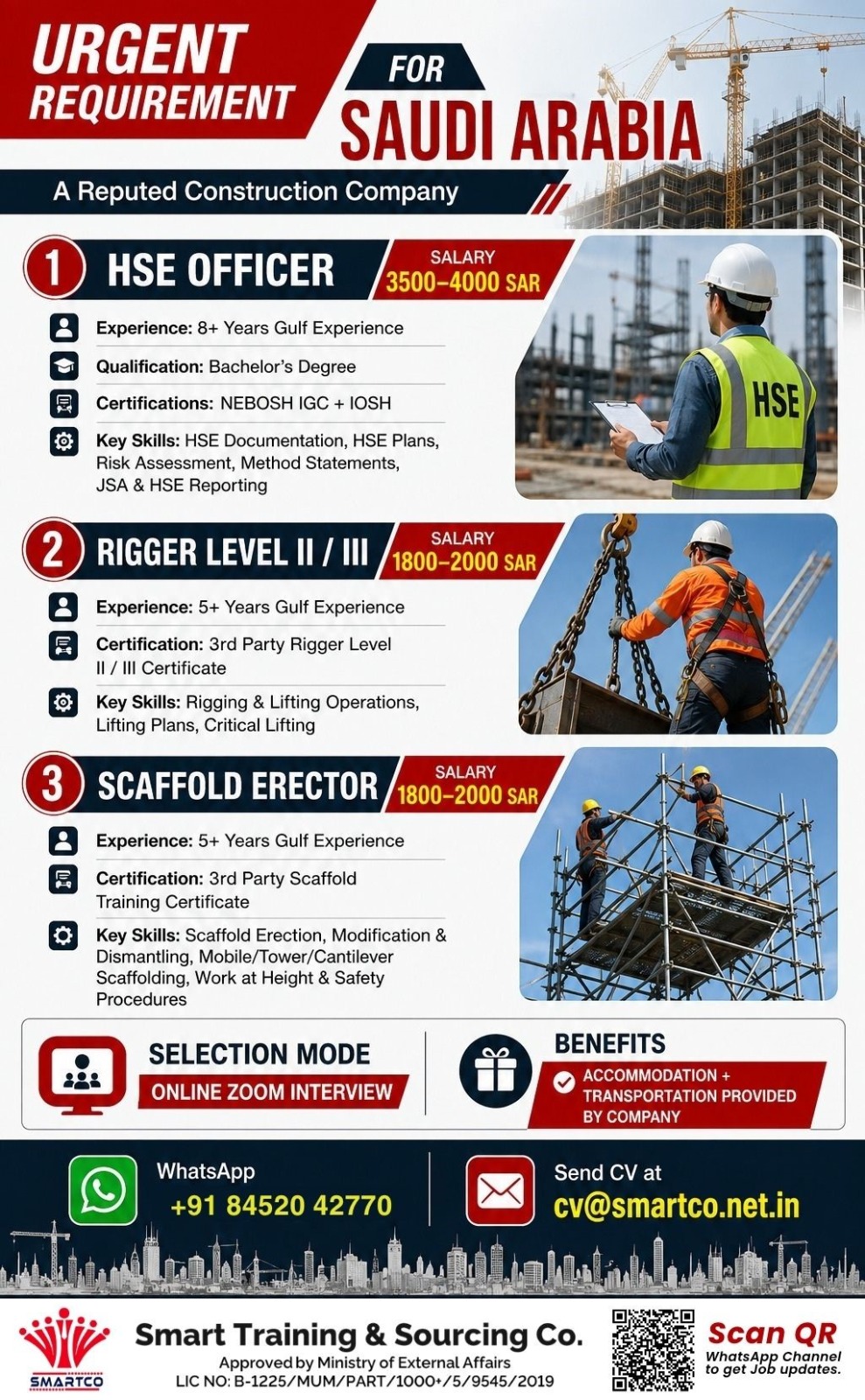 URGENT REQUIREMENT FOR SAUDI ARABIA A Reputed Construction Company