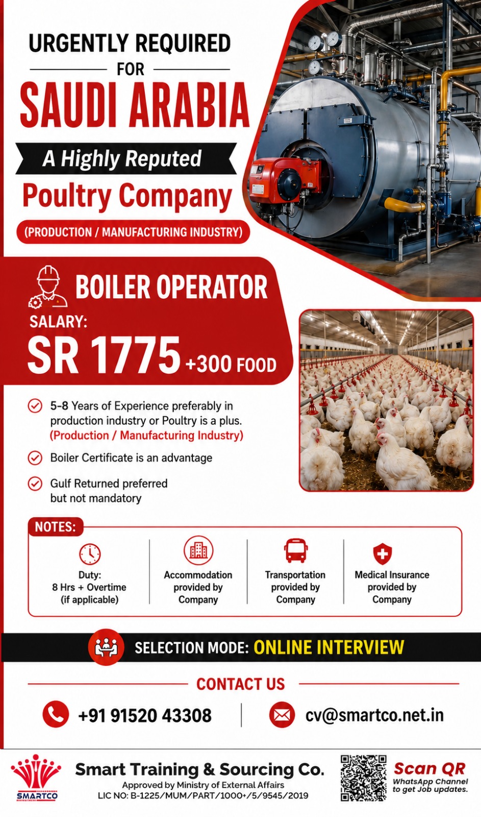 URGENTLY REQUIRED FOR SAUDI ARABIA A Highly Reputed Poultry Company