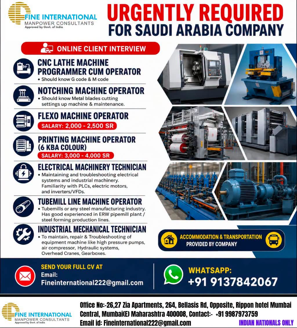  URGENT HIRING FOR SAUDI ARABIA COMPANY    ONLINE CLIENT INTERVIEW