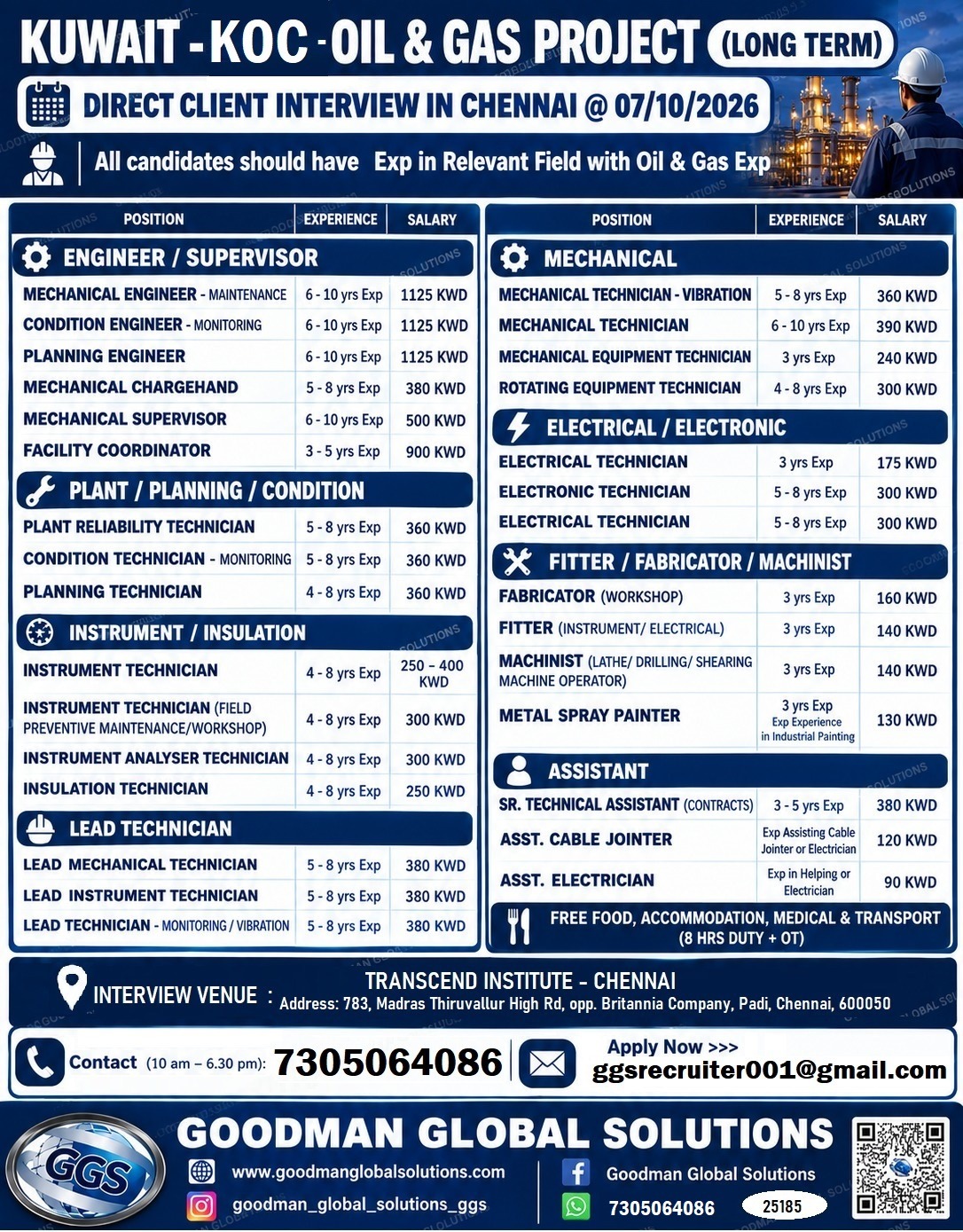 URGENT REQUIREMENT -KUWAIT DIRECT CLIENT INTERVIEW IN CHENNAI @ 07-10-2026