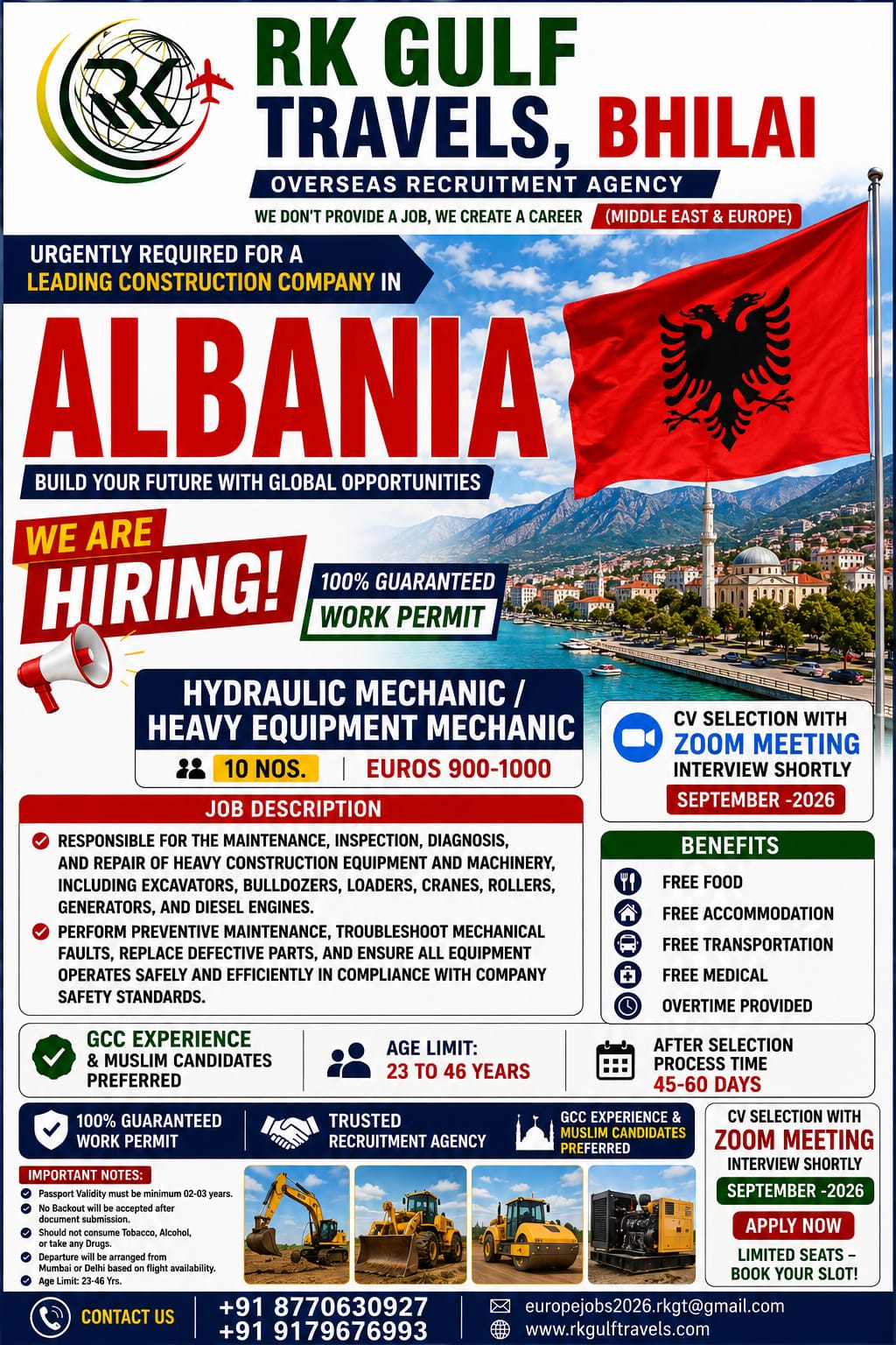 HIRING FOR A LEADING CONSTRUCTION COMPANY–ALBANIA (EUROPE).