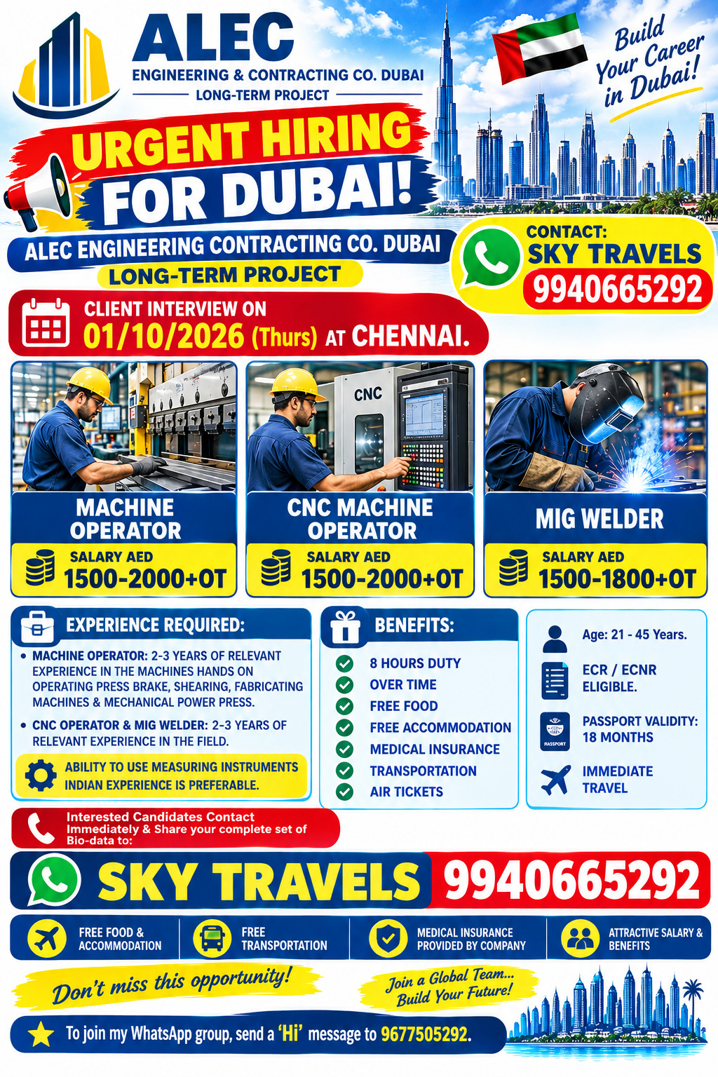Urgently Required For Leading Company – Dubai.