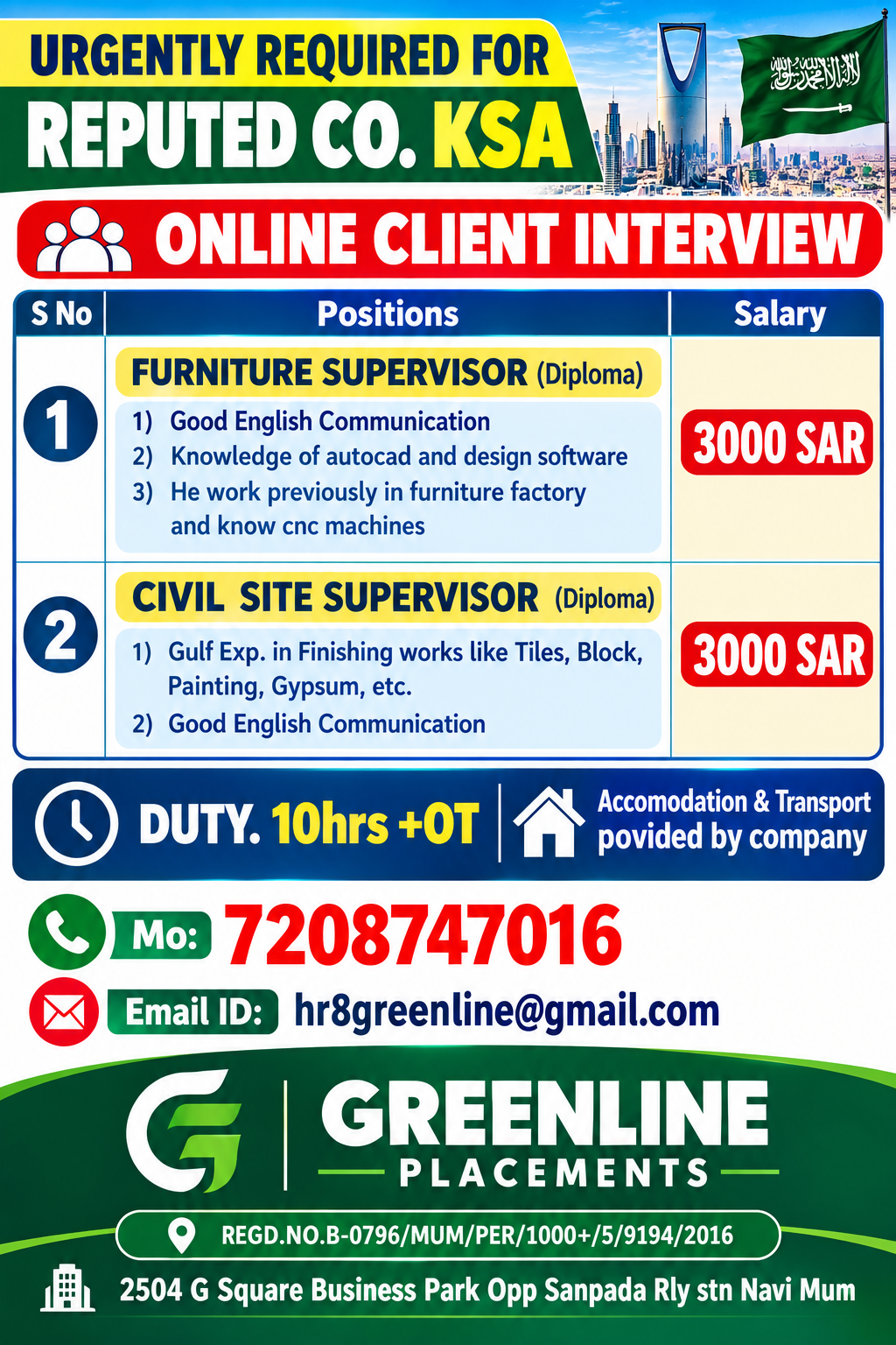 URGENTLY REQUIRED FOR REPUTED CO. KSA