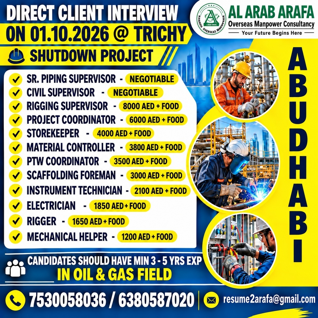 DIRECT CLIENT INTERVIEW ON 01.10.2026 @ TRICHY