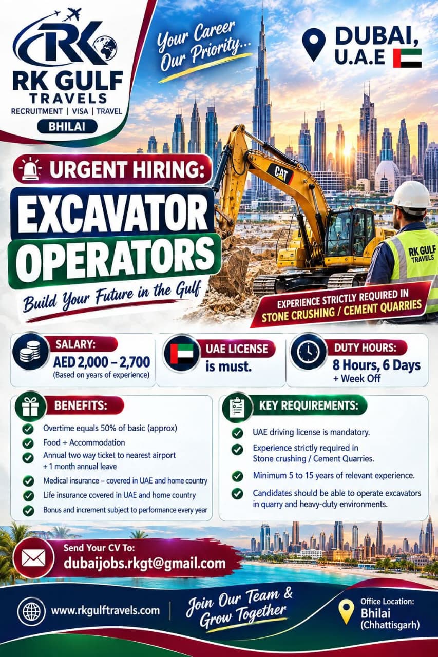 HIRING FOR A LEADING CEMENT QUARRIES & STONE CRUSHER – DUBAI (UAE).
