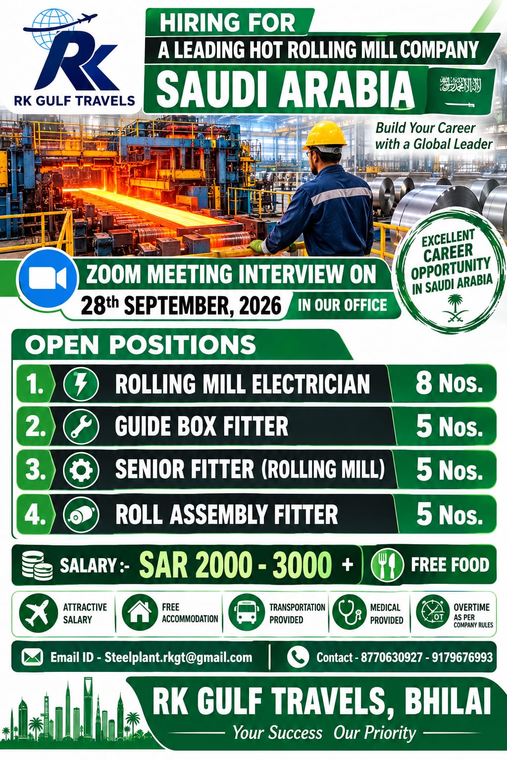 HIRING FOR A LEADING STEEL PLANT (HOT ROLLING MILL) – (KSA).