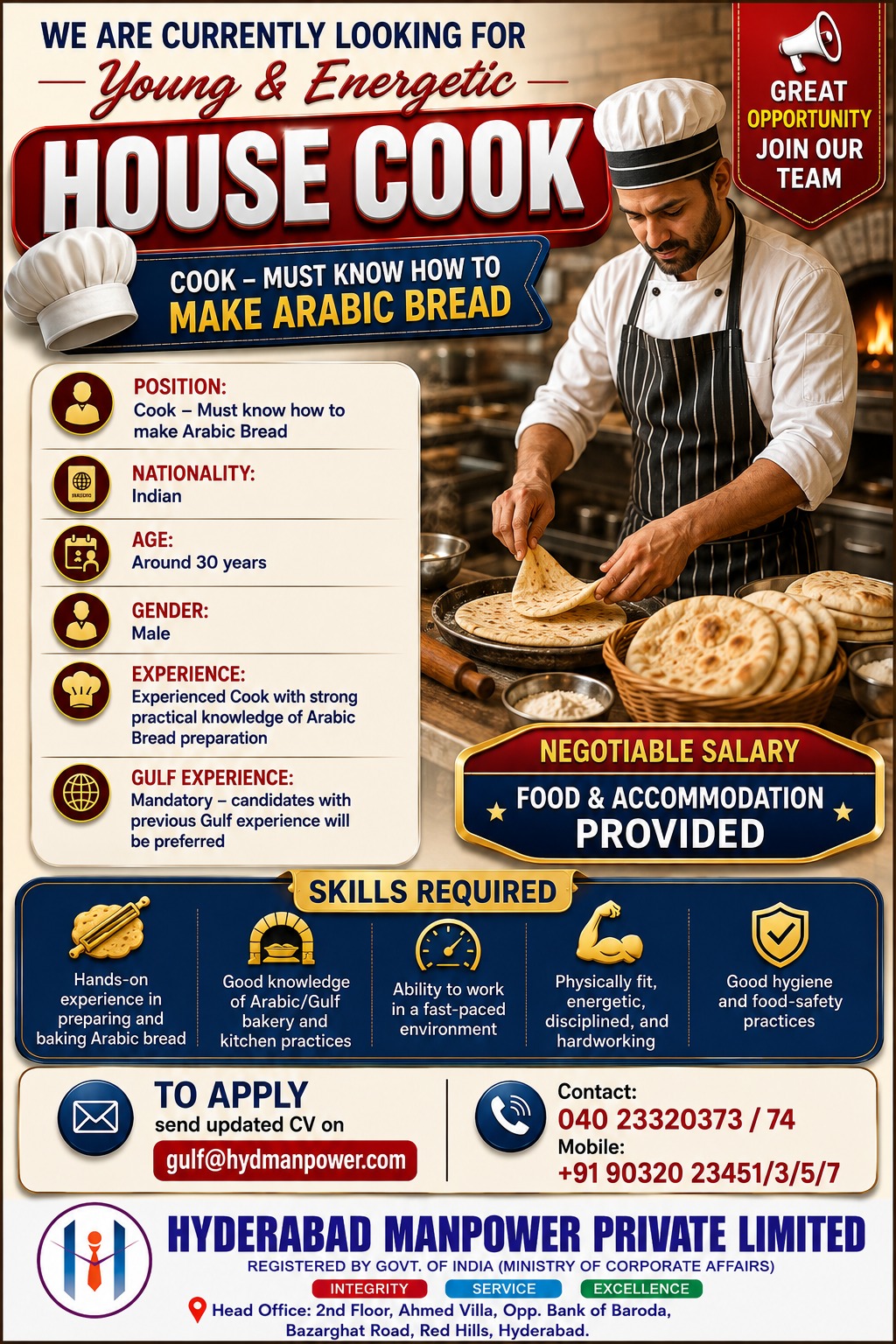 Hiring House Cook for KSA