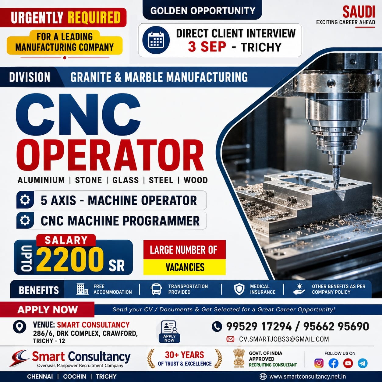 Saudi Arabia CNC Career Opportunity | Trichy Interview