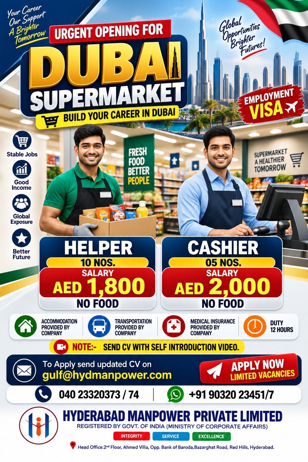 Urgent Hiring Cashier/Helper for Supermarket – Dubai