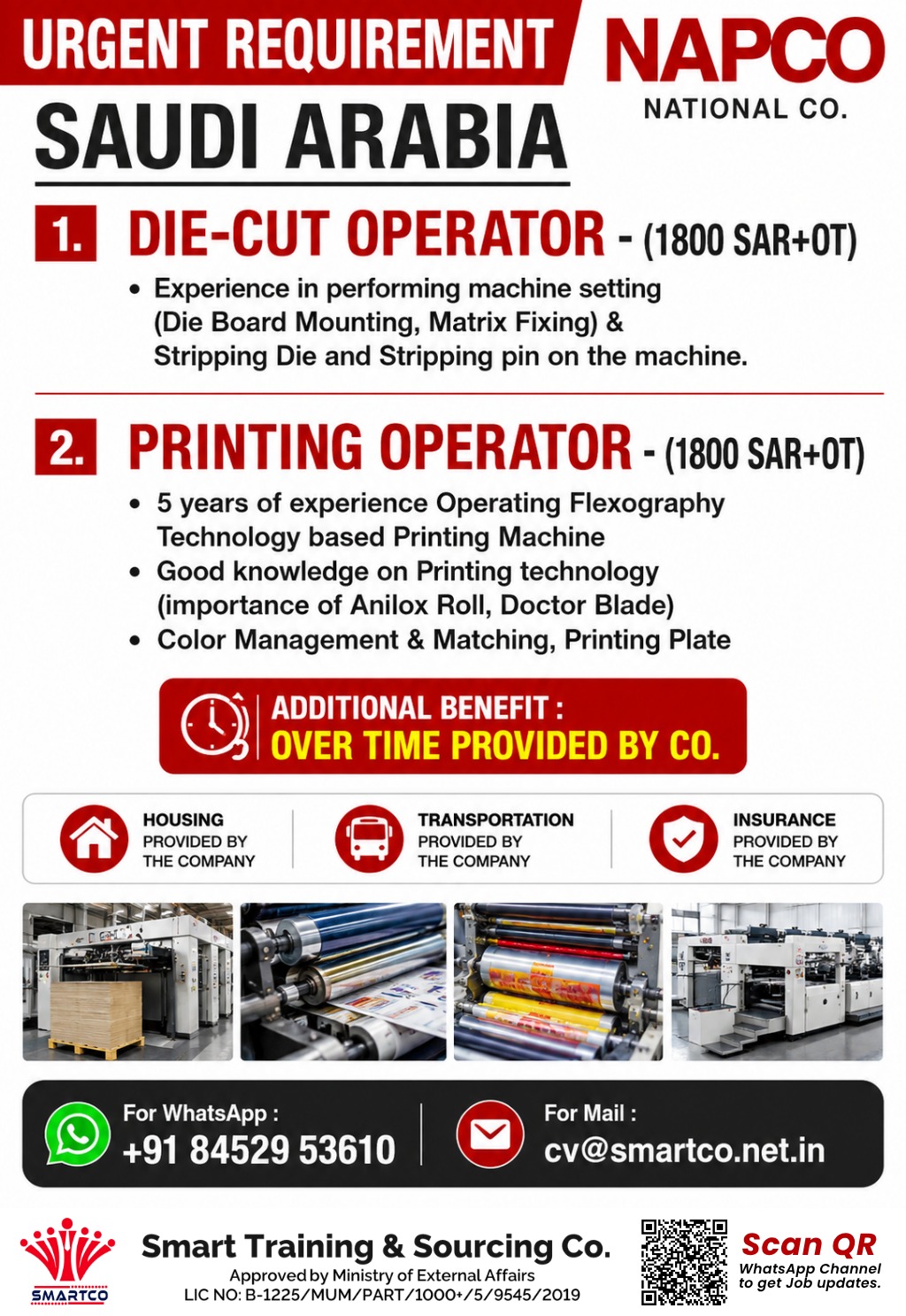 URGENT REQUIREMENT FOR SAUDI ARABIA NAPCO NATIONAL CO.