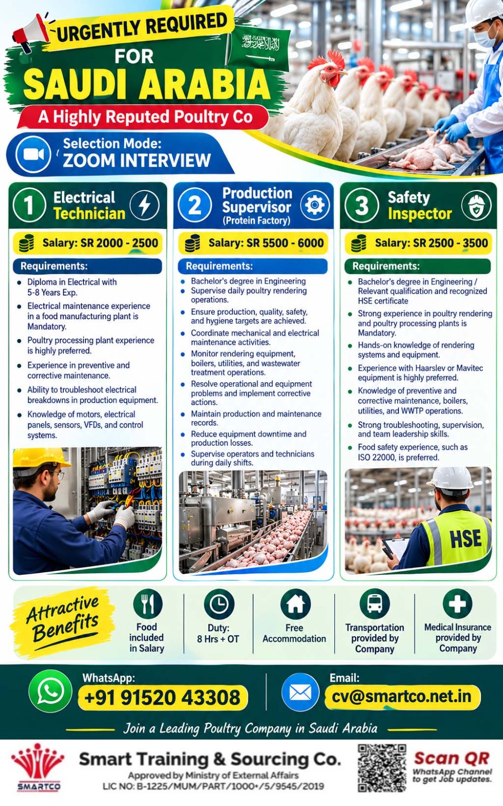 URGENTLY REQUIRED FOR SAUDI ARABIA A Highly Reputed Poultry Co