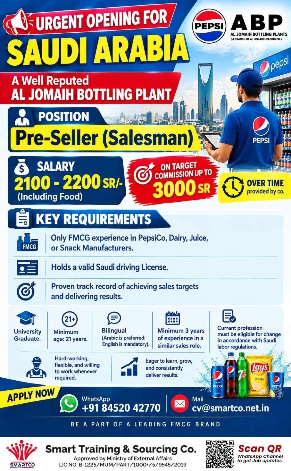 URGENT OPENING FOR SAUDI ARABIA A Well Reputed AL JOMAIH BOTTLING PLANT