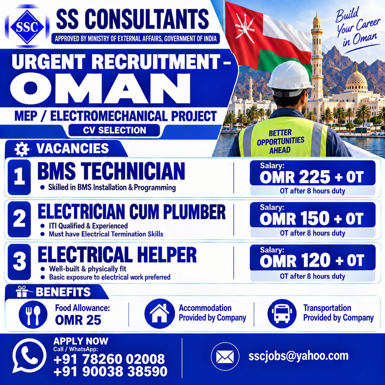 Urgent Oman Recruitment 2026 | MEP & Electromechanical Project Jobs
