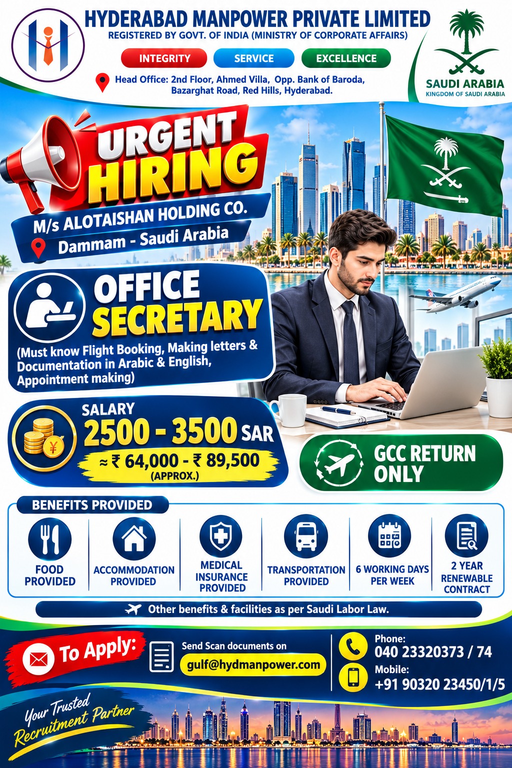 🚨 URGENT HIRING – DAMMAM, SAUDI ARABIA 🇸🇦