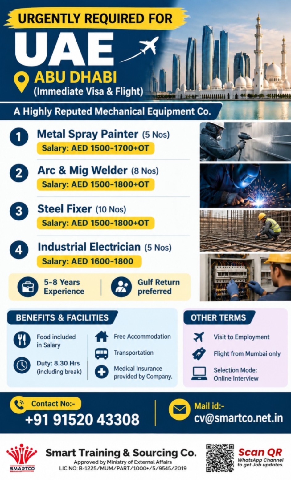 URGENTLY REQUIRED FOR UAE ABU DHABI