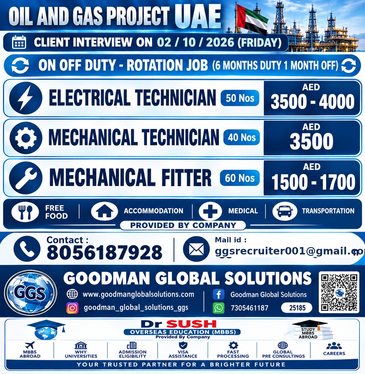 UAE – OIL & GAS PROJECT 02-10-2026 FRIDAY  ON OFF DUTY – ROTATION JOB (6 MONTH DUTY 1 MONTH OFF)