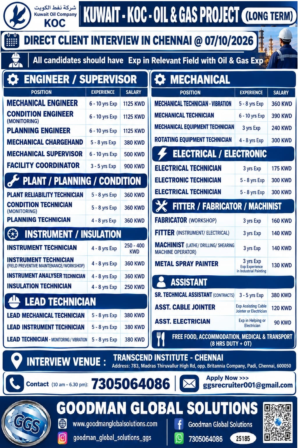 URGENT REQUIREMENT -KUWAIT DIRECT CLIENT INTERVIEW IN CHENNAI @ 07-10-2026
