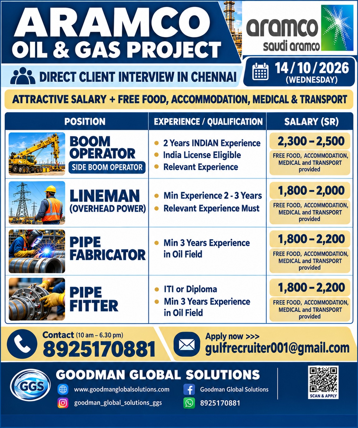 SAUDI ARAMCO PROJECT DIRECT CLIENT INTERVIEW IN CHENNAI ON 14-10-2026
