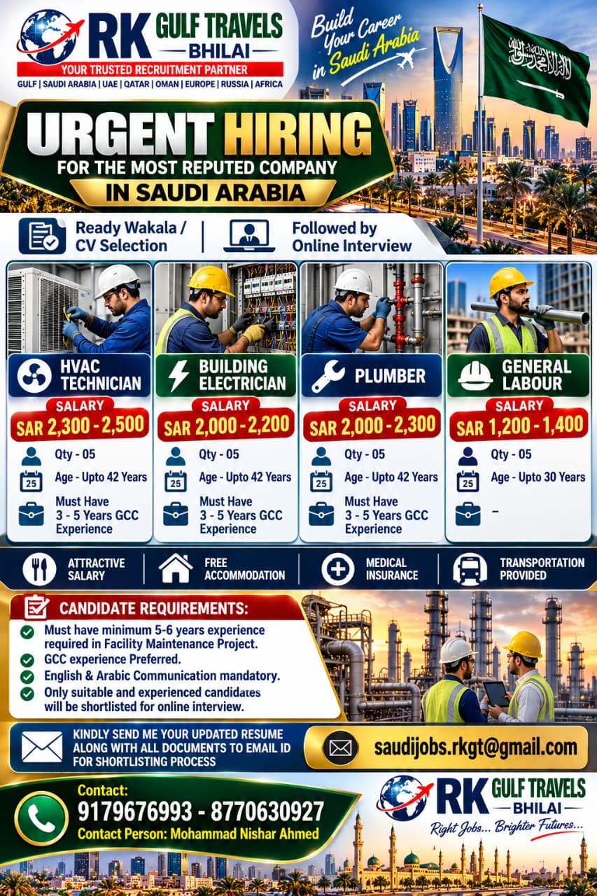 HIRING FOR A LEADING COMPANY FOR THEIR MAINTENANCE PROJECT – SAUDI ARABIA.