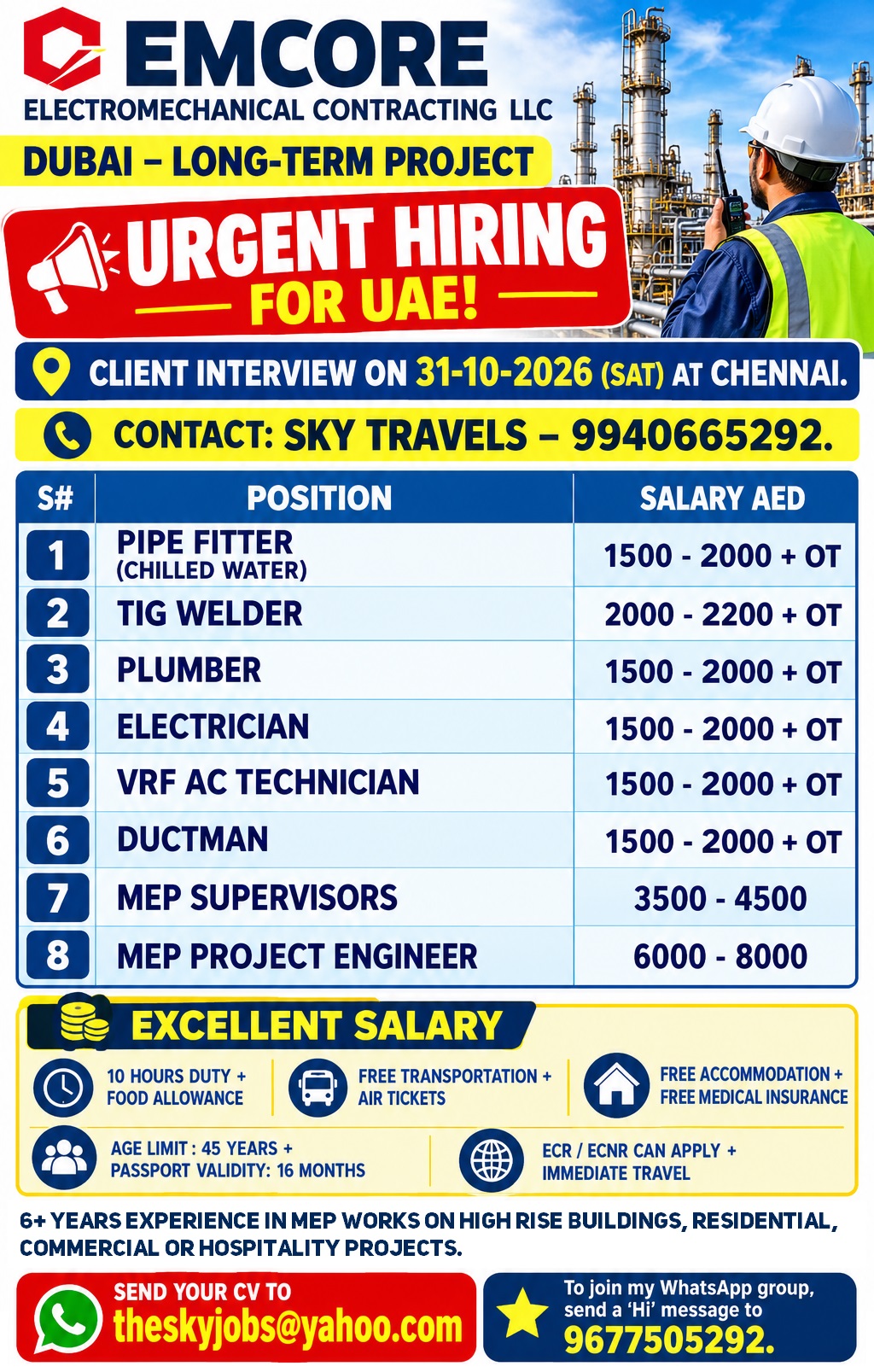 Urgently Required For Leading Company – Dubai.
