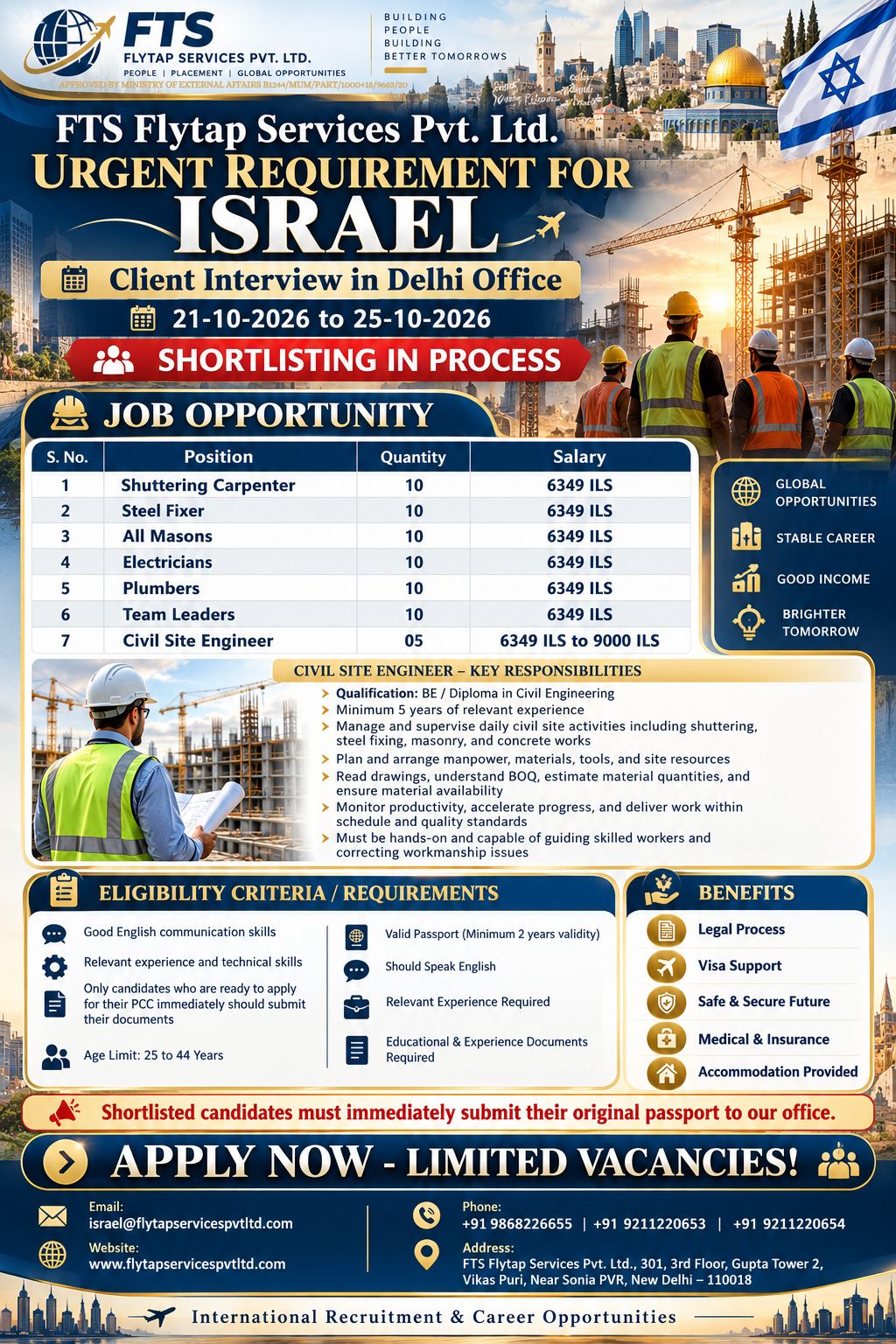 🚨 URGENT HIRING FOR ISRAEL – CONSTRUCTION PROJECT 🇮🇱