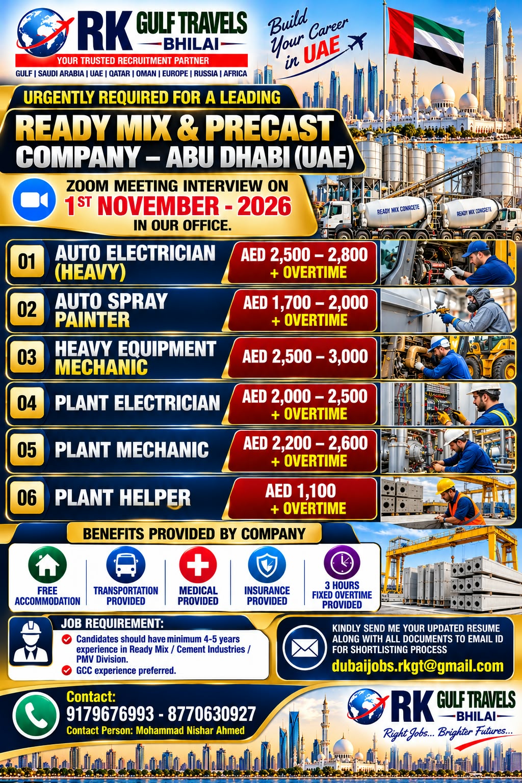 HIRING FOR A LEADING READY MIX & COMPANY – ABU DHABI (UAE).
