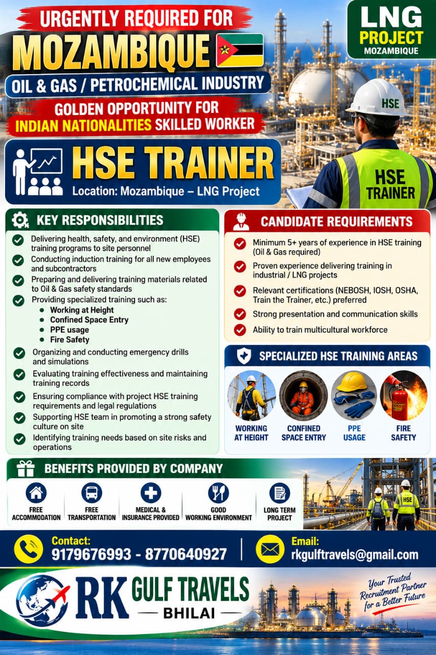 HSE TRAINER REQUIRED FOR LNG PROJECT – MOZAMBIQUE