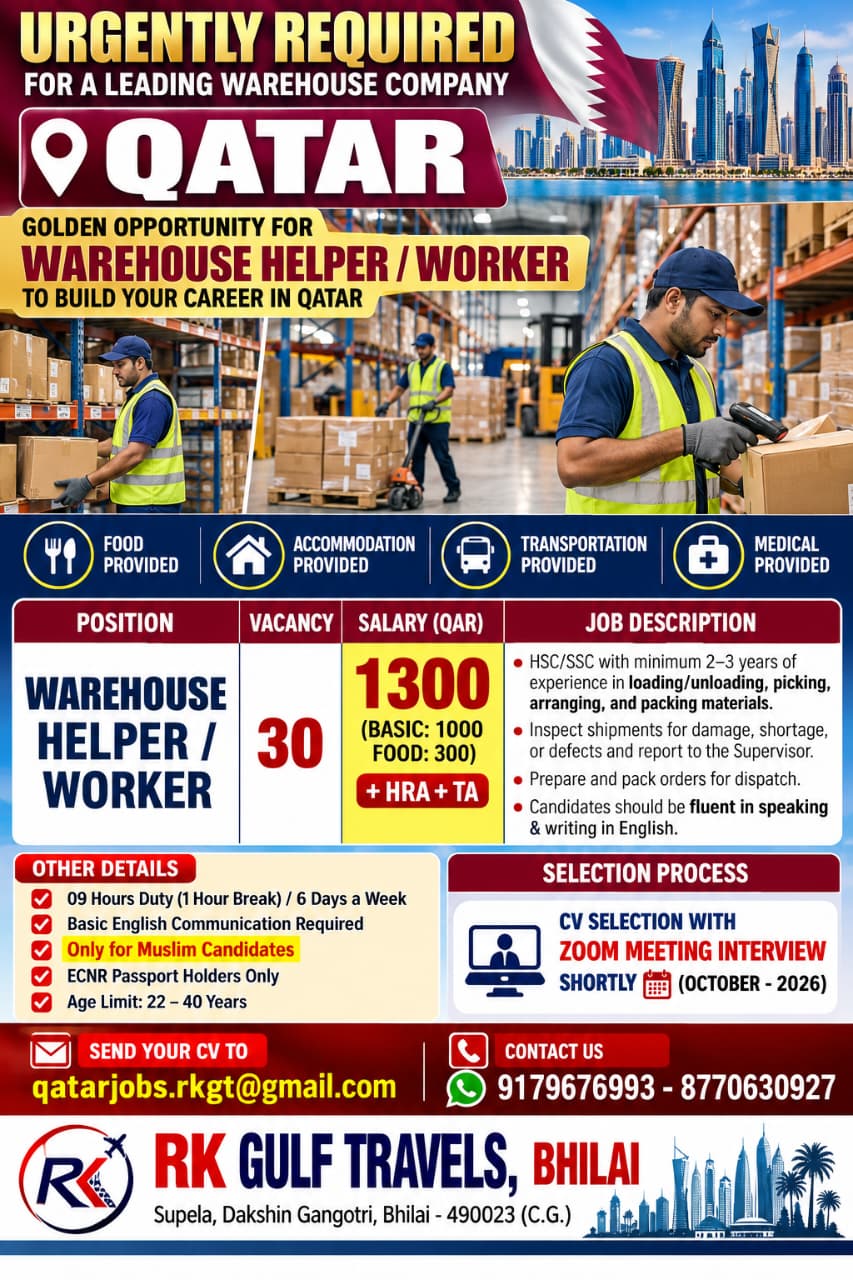 HIRING FOR A LEADING COMPANY FOR THEIR WAREHOUSE – QATAR.