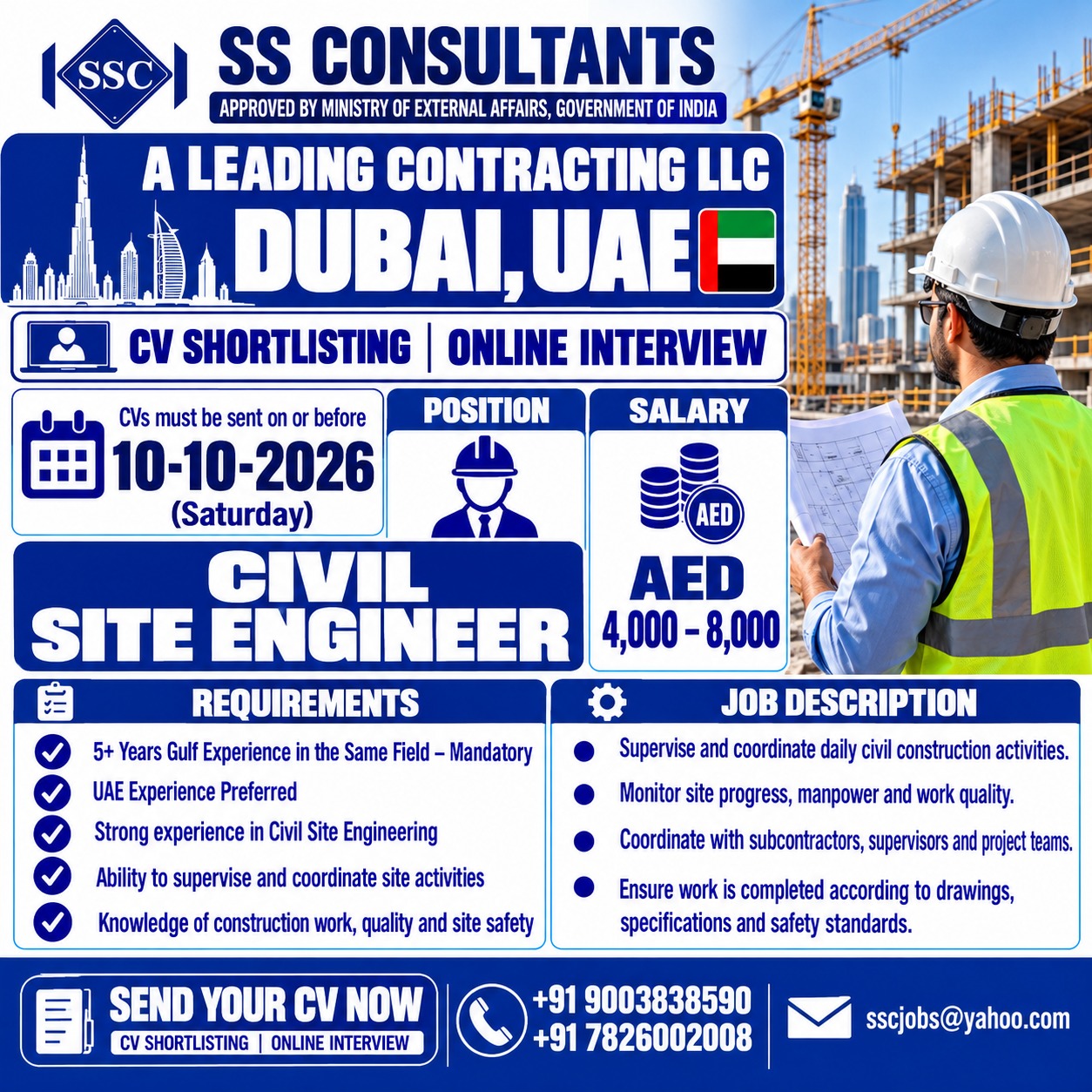 Civil Site Engineer Jobs Dubai 2026 – AED 4,000–8,000