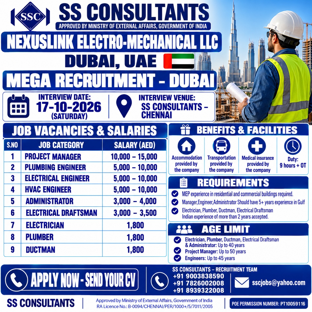 Nexuslink Dubai Mega Recruitment 2026 – MEP Jobs, 17 Oct