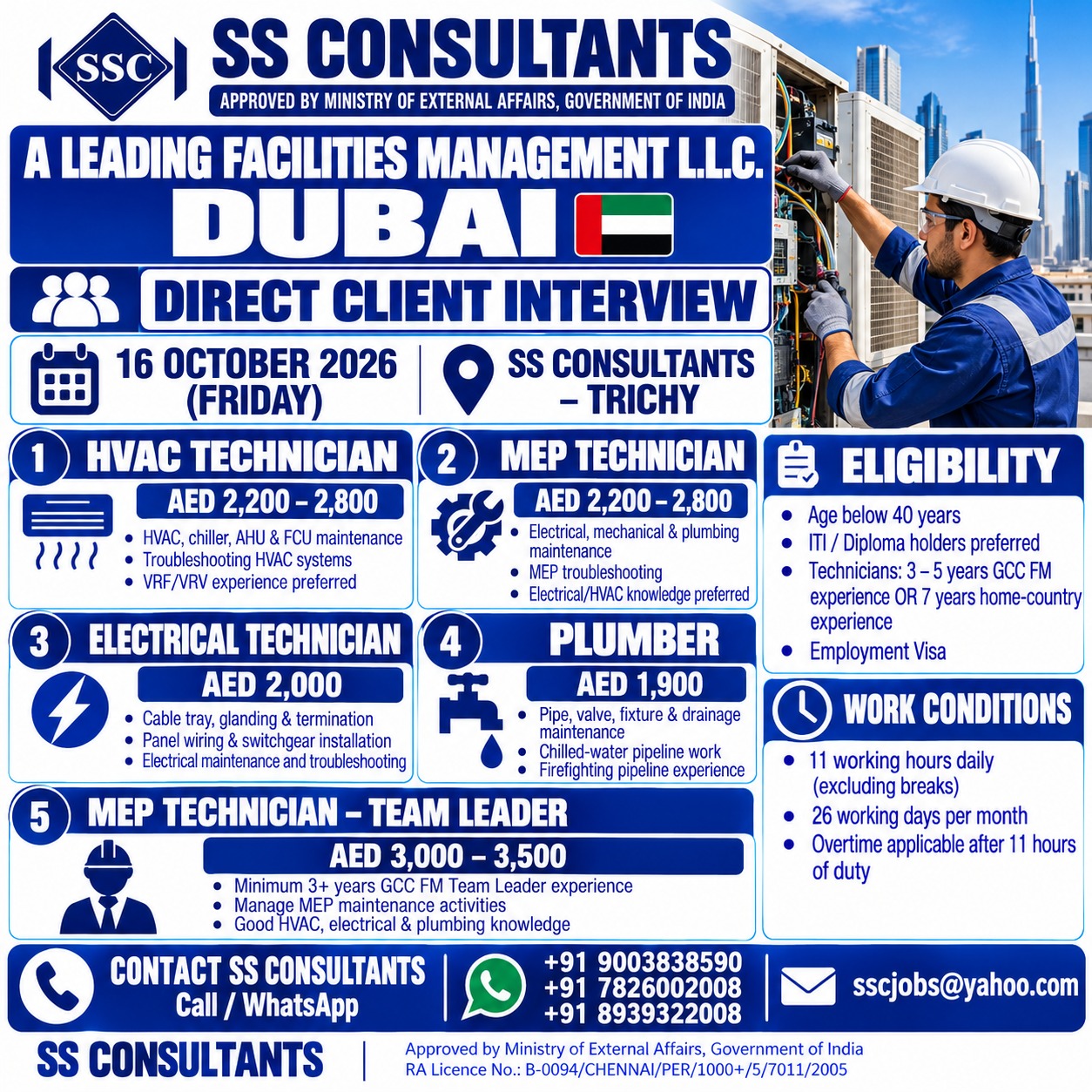 Dubai HVAC Technician Jobs – Direct Interview 16 Oct 2026