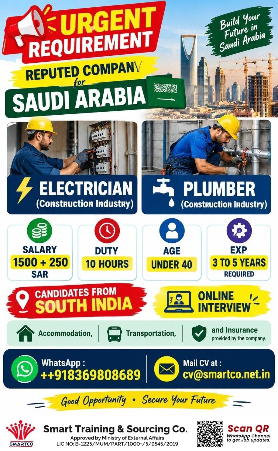 URGENT REQUIREMENT  REPUTED COMPANY for SAUDI ARABIA