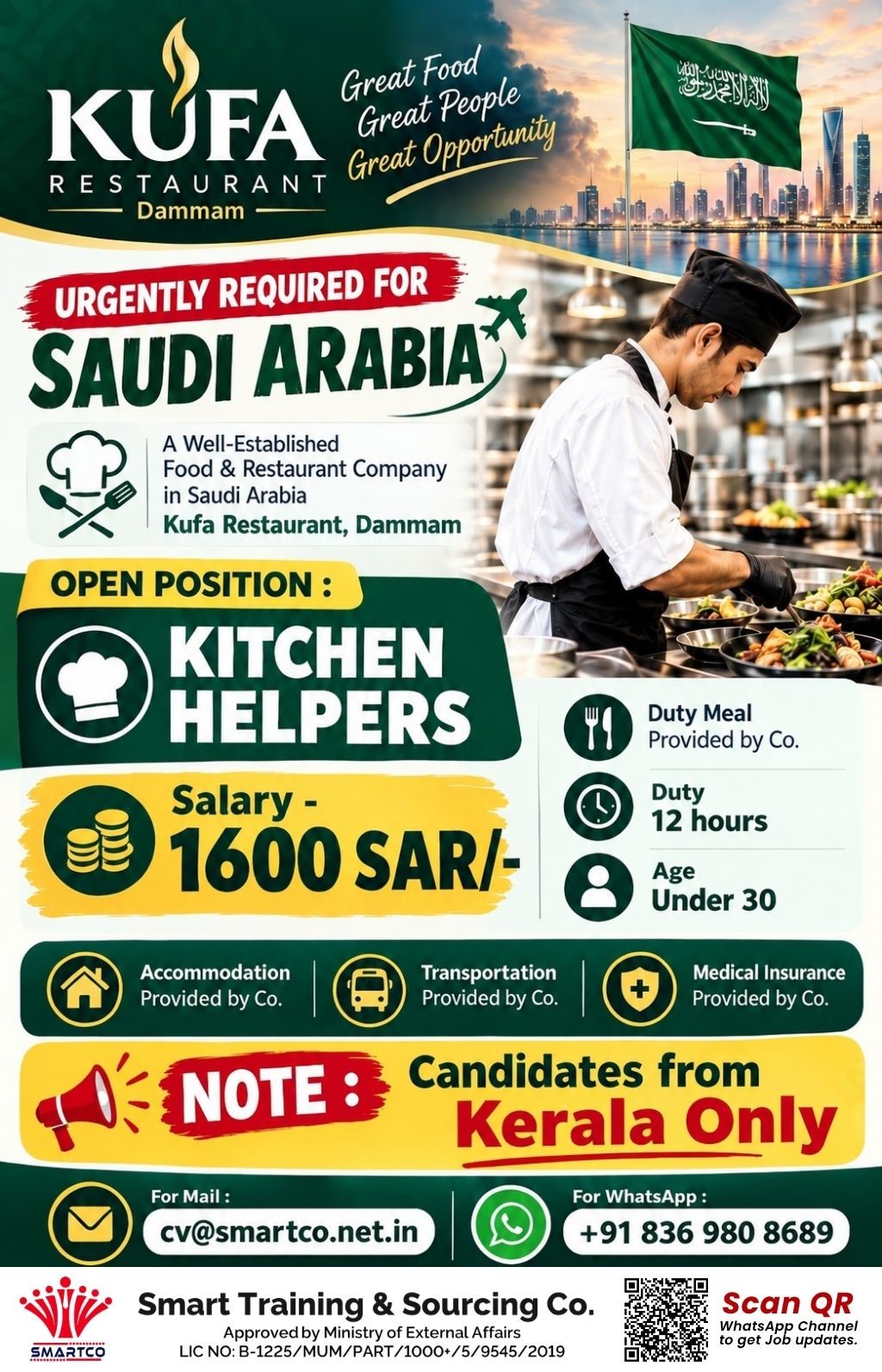 URGENTLY REQUIRED FOR SAUDI ARABIA FOR KUFA RESTAURANT