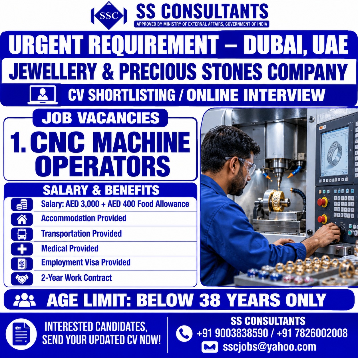 CNC Machine Operator Jobs Dubai 2026 – AED 3,000 + 400