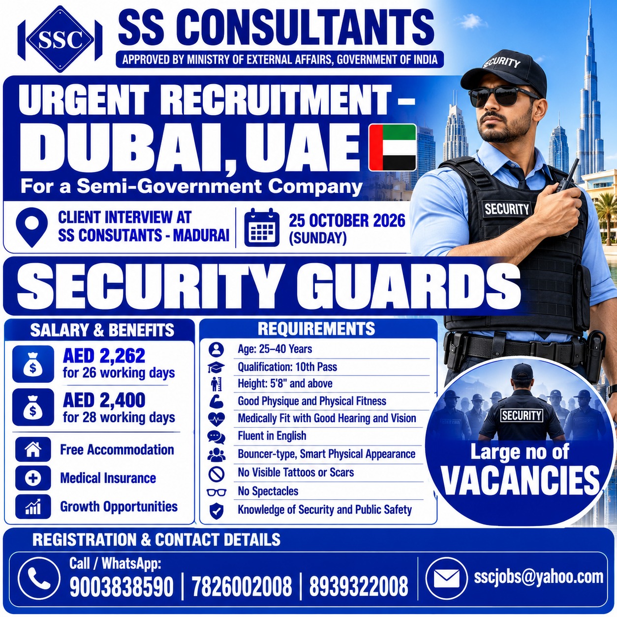 Security Guard Jobs Dubai 2026 – Madurai Interview 25 Oct