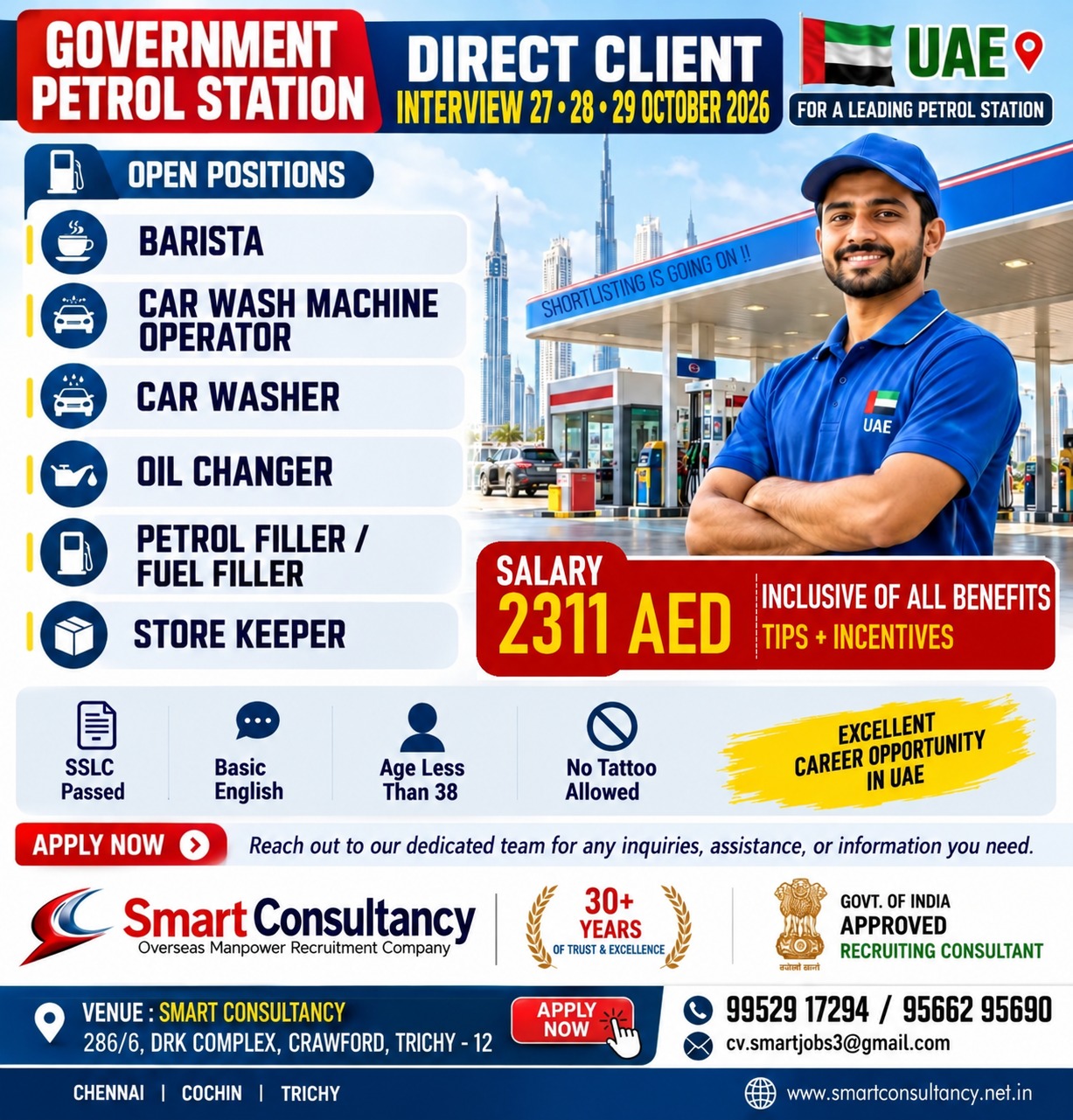 Smart Consultancy is sharing an opportunity announcement for a leading petrol station in the UAE.