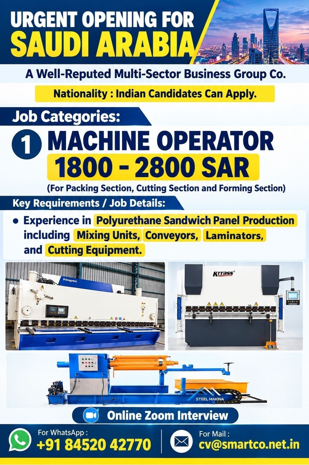 URGENT OPENING FOR SAUDI ARABIA A Well-Reputed Multi-Sector Business Group Co.