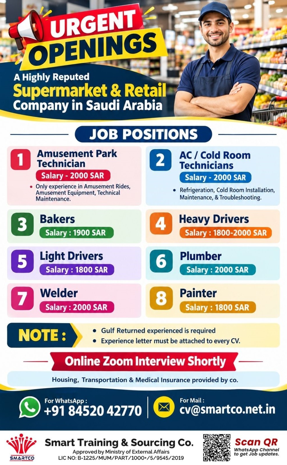 URGENT OPENINGS  A Highly Reputed Supermarket & Retail Company in Saudi Arabia