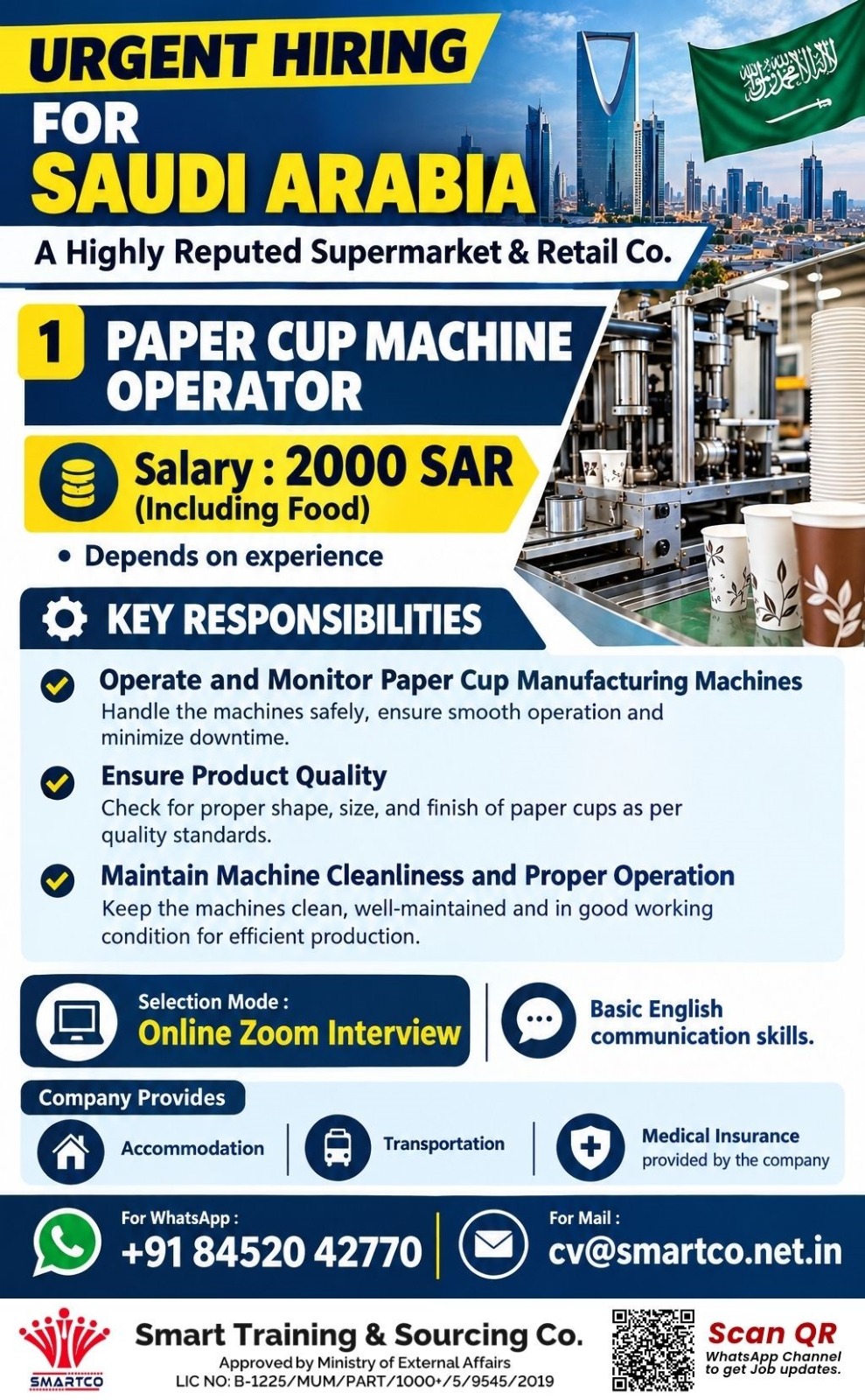 URGENT HIRING FOR SAUDI ARABIA