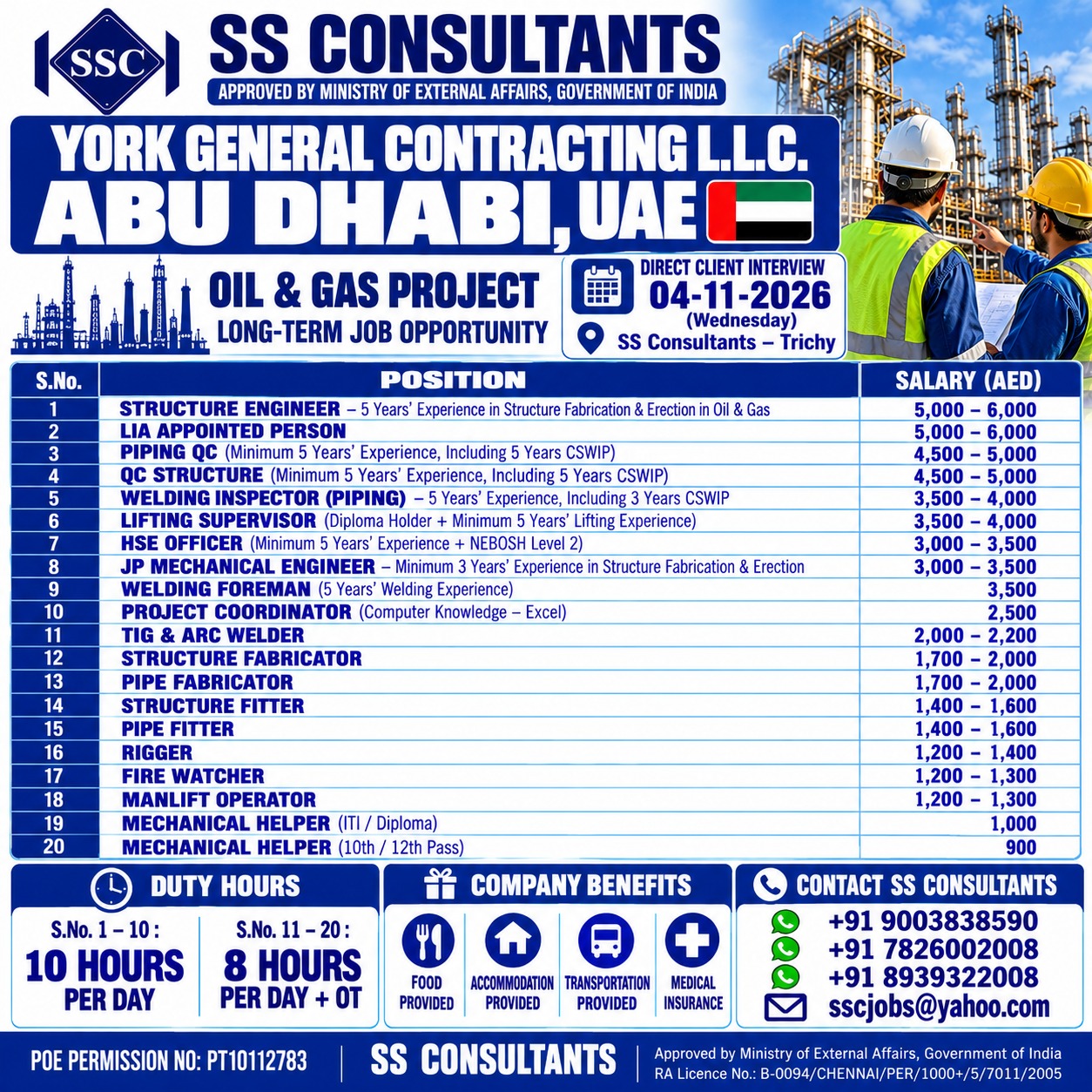 York General Contracting LLC Jobs in Abu Dhabi UAE 2026 | Oil and Gas Vacancies | SS Consultants